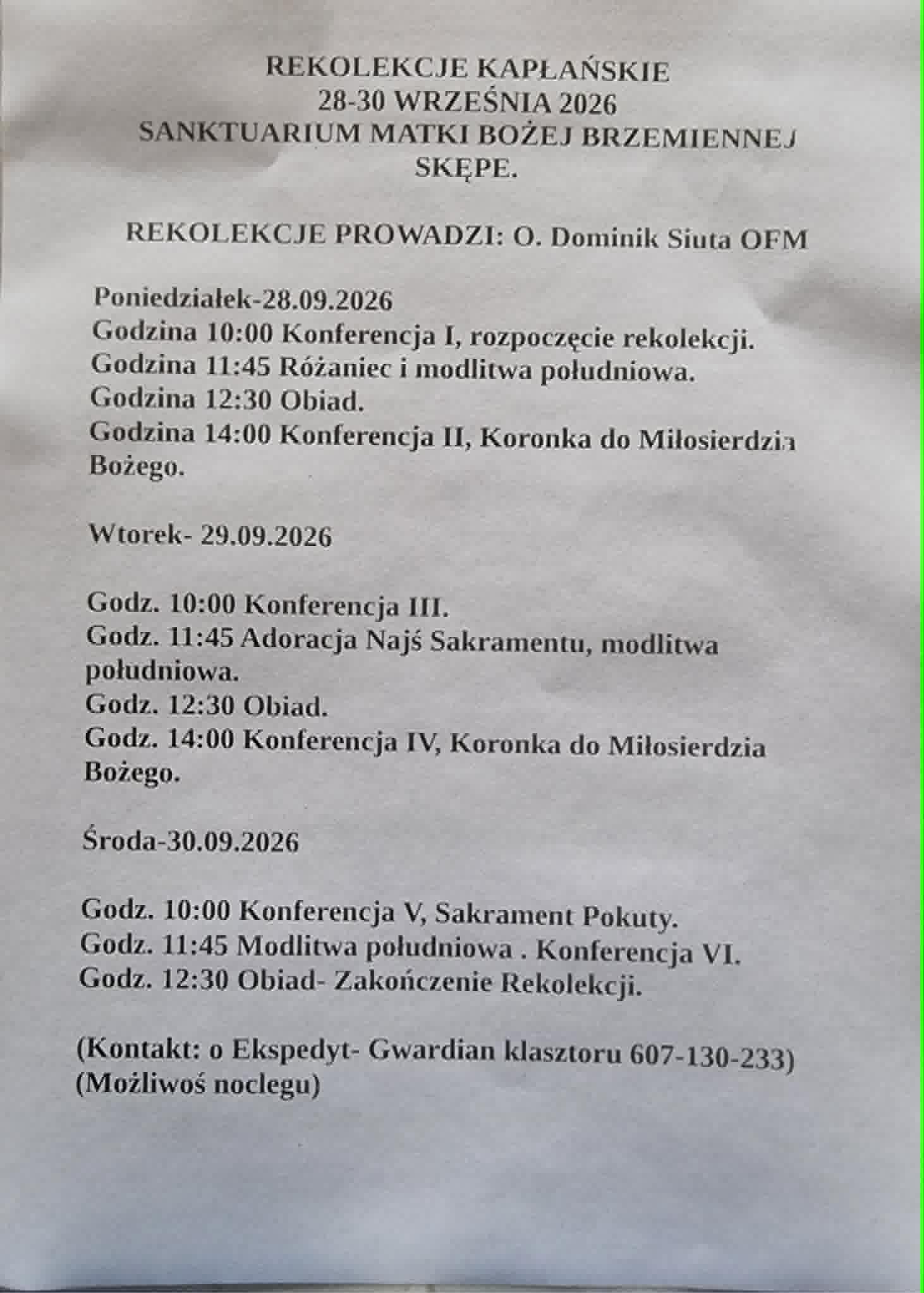 Rekolekcje Kaplanskie 2026